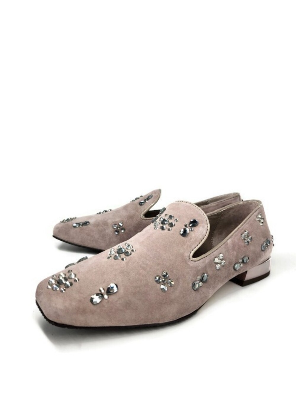 Donald Pliner Adeline Beige Suede Crystal Accents Smoking Style Slip-On Loafers